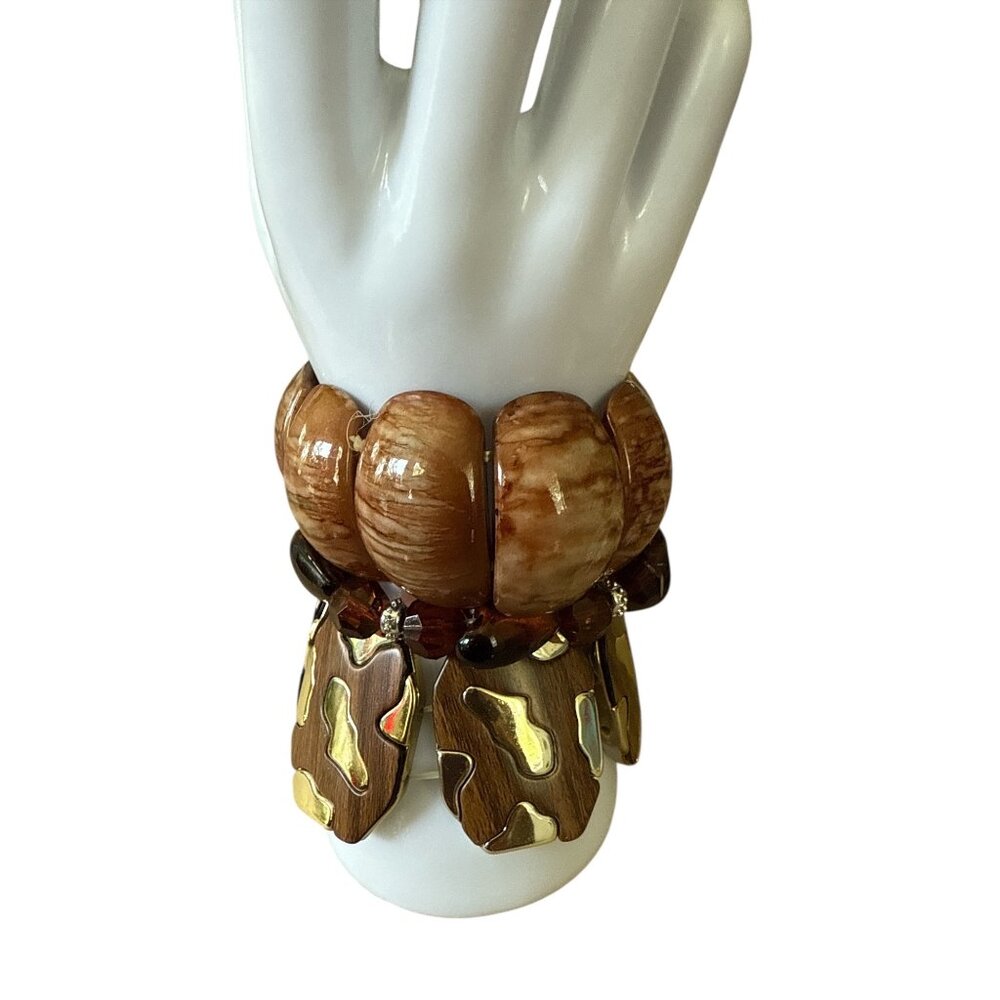 Set Of 3 Statement Bracelets Resin Materials In Earthy Tones Of Brown